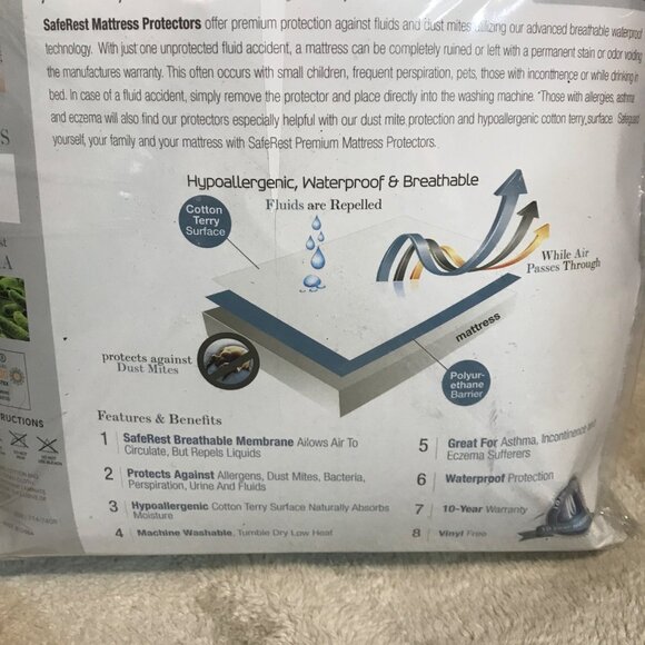 SafeRest Mattress Protector Fitted Sheet Style King Hypoallergenic Waterproof - Picture 4 of 5